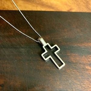 Platinum Plated Ball Chain Ornate Cross Pendant Necklace